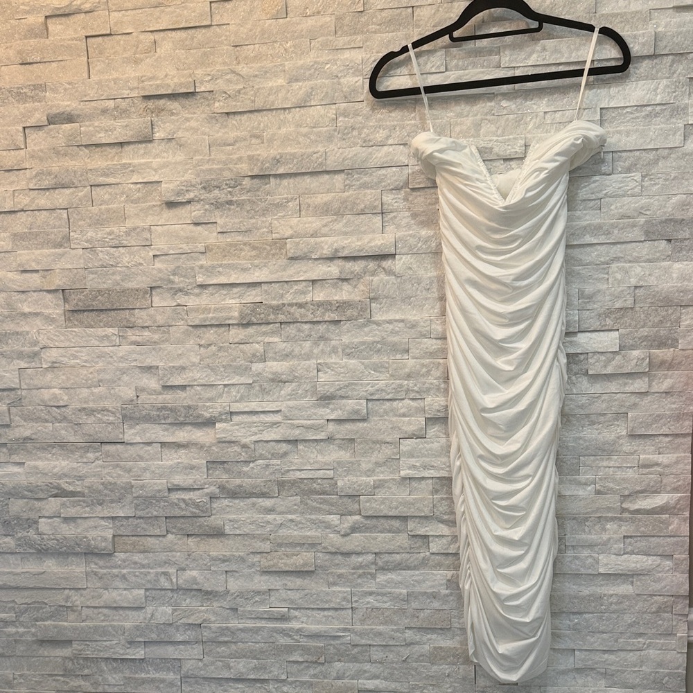 Superdown White Ruched Dress